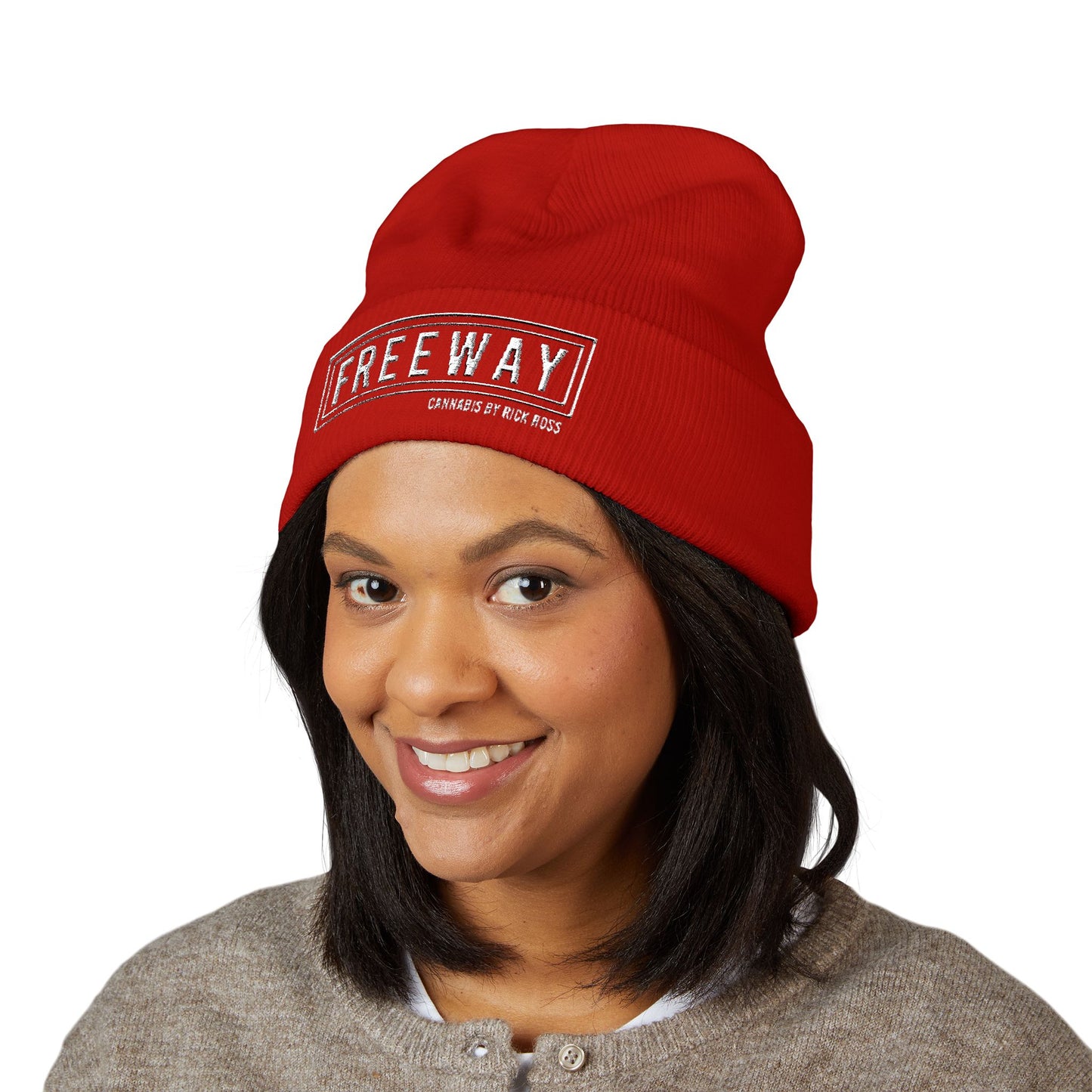 Embroidered "FREEWAY" Cuffed Beanie – Classic Knit Winter Hat